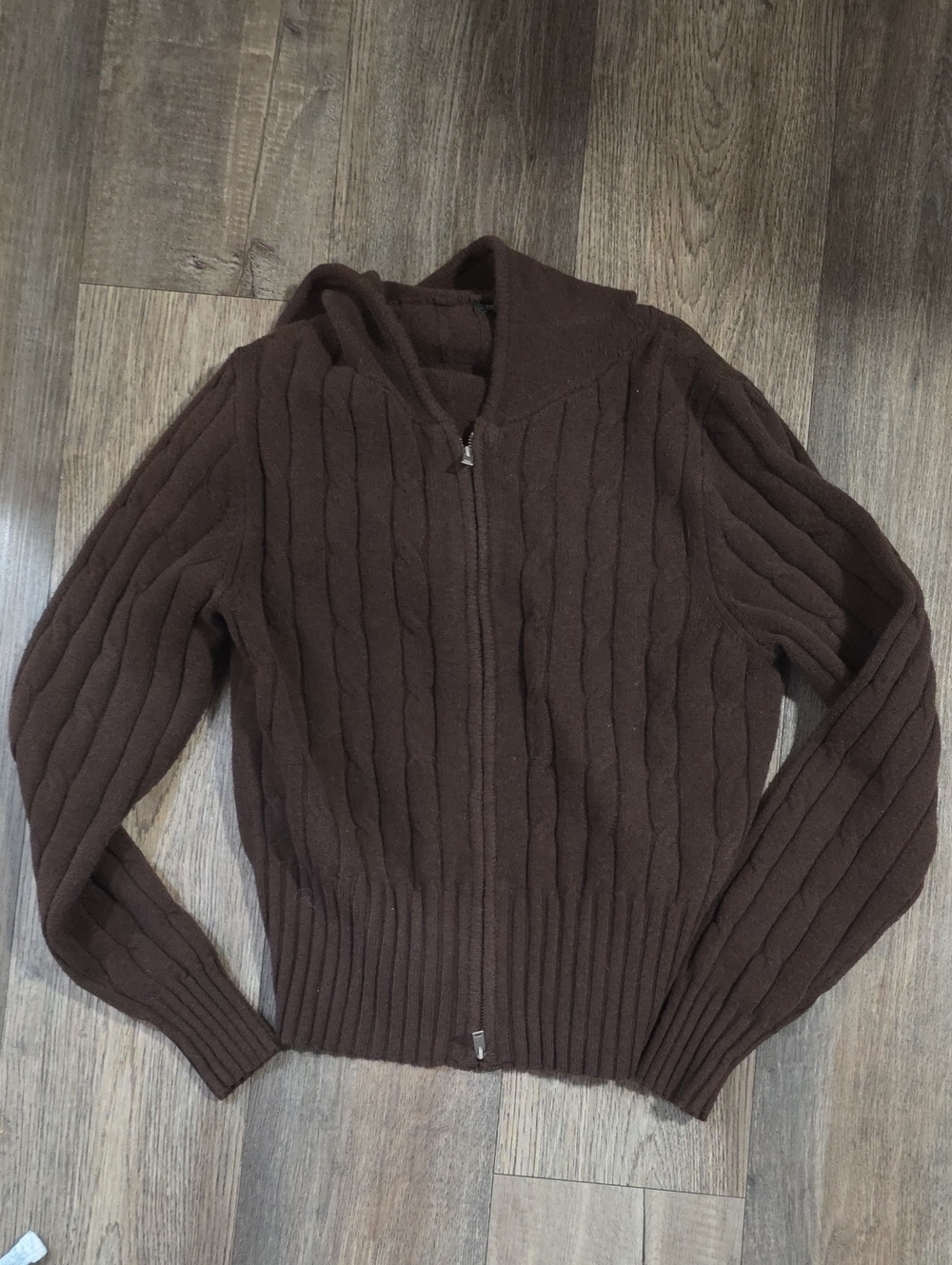 wild fable Men's Brown Cable-Knit Zip Hoodie